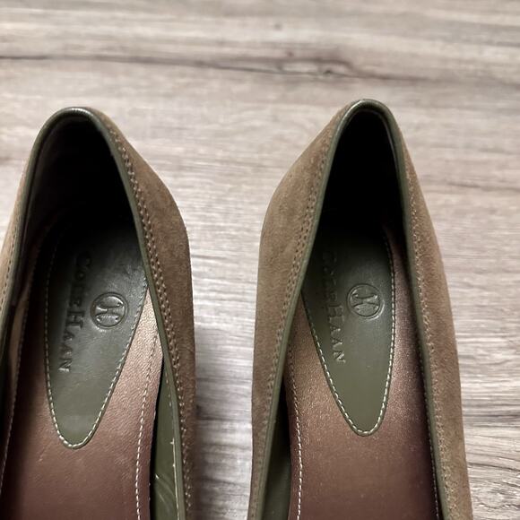 Cole Haan Brown Suede Chain Pumps 8B – Classic Square Toe Kitten Heels Workwear - Picture 2 of 8
